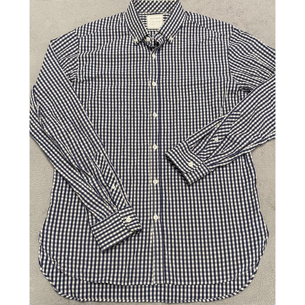 Billy‎ Reid Button Down Shirt Mens M Blue Check Casual Italy Flaw Read
